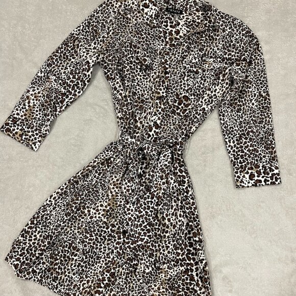 Leopard Cheetah Belted Shirt Dress Size XS - Picture 2 of 10